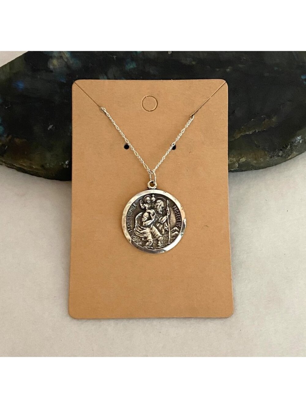 VTG Sterling Silver 925 Saint Christopher Medallion Pendant Necklace 18" Chain